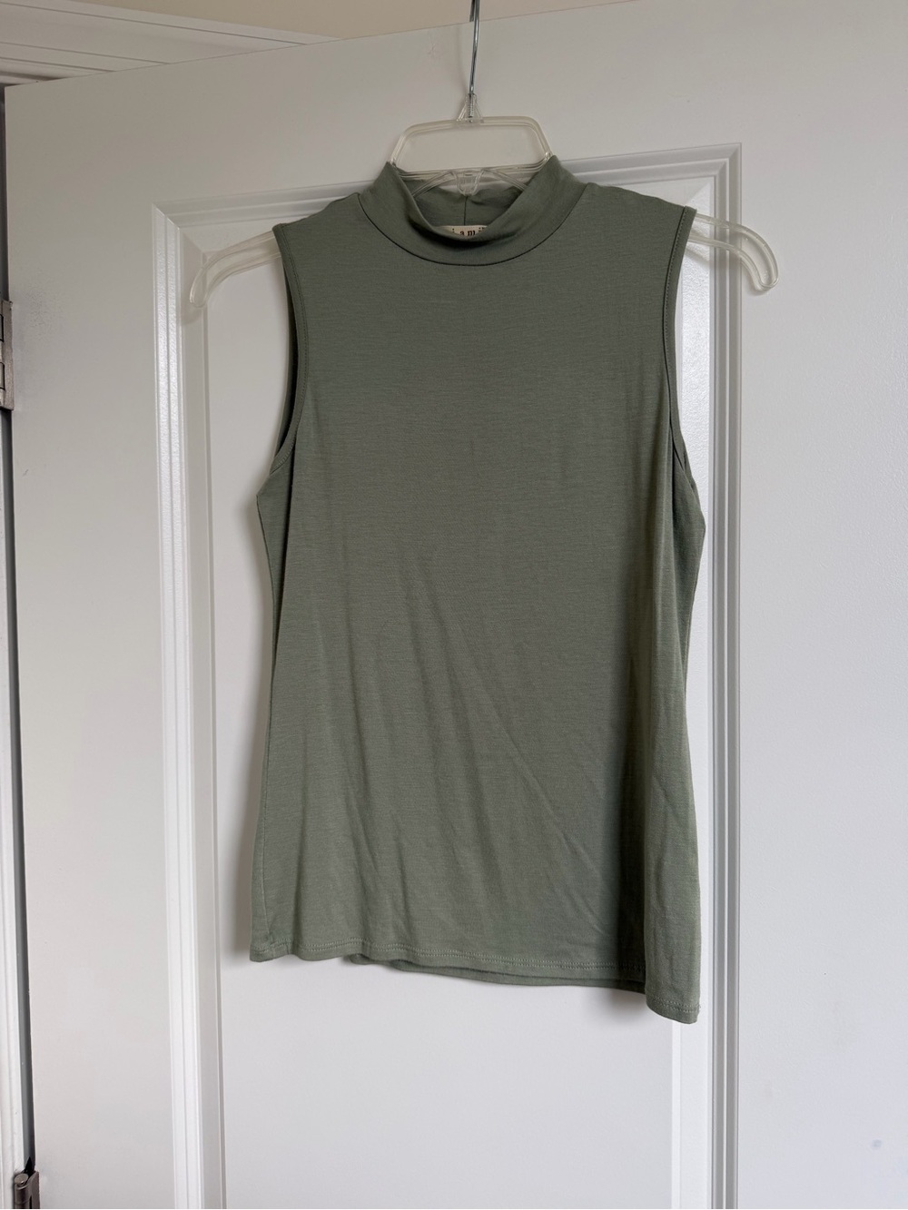 miami Olive Green Sleeveless Mock Neck Tank